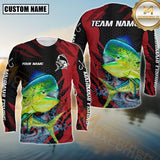 Maxcorners Mahi-Mahi Fishing Red Splash Strike Personalized Name, Team Name Long Sleeve Shirt