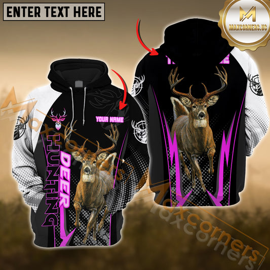 Maxcorners Deer Hunting Gradient Pink Pattern Custom Name Shirt 3D All Over Printed Clothes