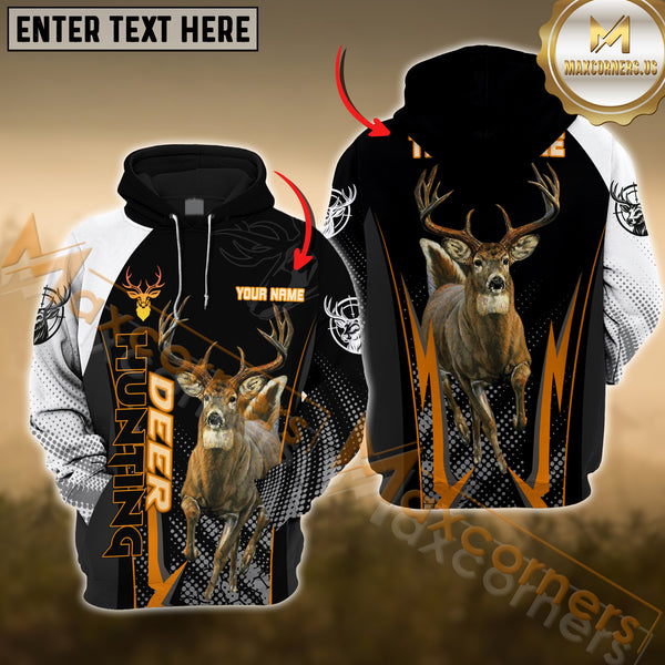 Maxcorners Deer Hunting Gradient Orange Pattern Custom Name Shirt 3D All Over Printed Clothes