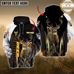 Maxcorners Deer Hunting Gradient Golden Pattern Custom Name Shirt 3D All Over Printed Clothes
