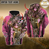 Maxcorners Deer Hunting Leather Gradient Pink Camo Pattern Custom Name Shirt 3D All Over Printed Clothes
