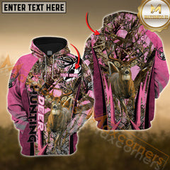 Maxcorners Deer Hunting Leather Gradient Pink Camo Pattern Custom Name Shirt 3D All Over Printed Clothes
