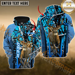 Maxcorners Deer Hunting Leather Gradient Blue Camo Pattern Custom Name Shirt 3D All Over Printed Clothes