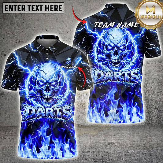Maxcorners Darts Flaming Skull Bold Typography Multiple Options Personalized Name, Team Name 3D Shirt
