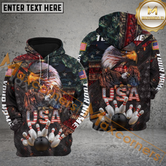 Maxcorners Eagle The Pride Of America Flag Bowling Jersey Customized Name, Team Name 3D Polo Shirt