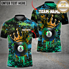Maxcorners Billiard Crowned 8-Ball Paint Splash Multicolor Personalized 3D Shirt, Graffiti Royal Style Shirt