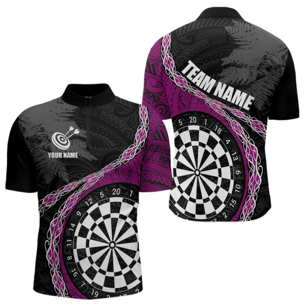 Maxcorners Custom Black And Purple Tribal Darts Shirts For Men | Team Polo & Quarter Zip Darts Jerseys LM1605