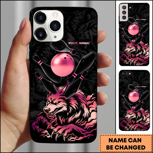 Maxcorners Bowling Golden Wolf Strike Ball Multicolor Personalized Name 3D Phone Case