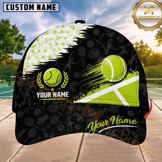 Maxcorners Tennis Half Stars Tennis Court Motion Trail Personalized Name 3D Cap