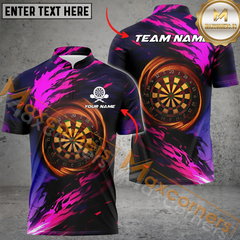 Maxcorners Darts Fire Flame Paint Light Mutilcolor Options Personalized Name, Team Name 3D Polo Shirt