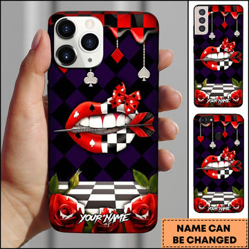 Maxcorners Queen Card Lips Diamond Pattern Dartboard Personalized Name 3D Phone Case