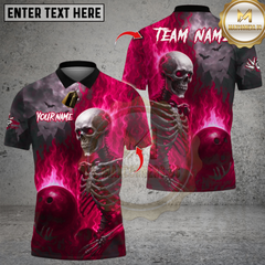 Maxcorners Flames Bowling Skeleton Multicolor Customized Name, Team Name 3D Shirts