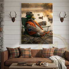 Maxcorners Duck Canvas Relaxing Lake Chair Coffee Morning Canvas Wall Art