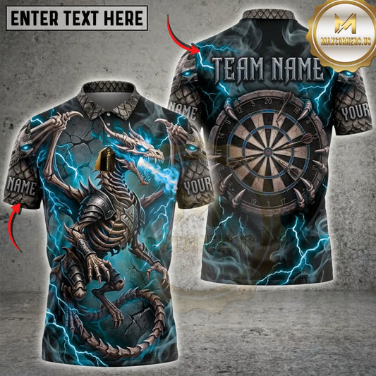 Maxcorners Darts Electric Blue Dragon Skull Dartboard Multicolor Customized Name, Team Name 3D Shirts ( 4 Colors )