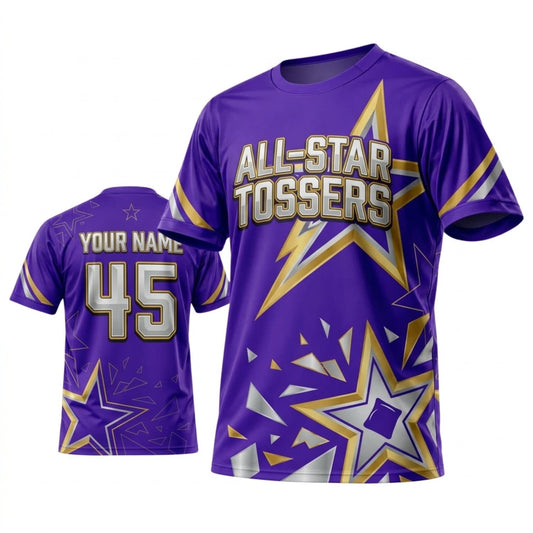Maxcorners Cornhole All Star Tossers Purple Gold Personalized Name 3D Unisex Shirt