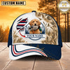 Maxcorners Dog Hunting And Duck Navy Blue White Camo American Flag Wave Personalized Name 3D Cap