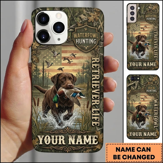 Maxcorners Duck Hunting Chocolate Labrador Retriever Vintage Retriever Club Graphic Personalized Name 3D Phone Case