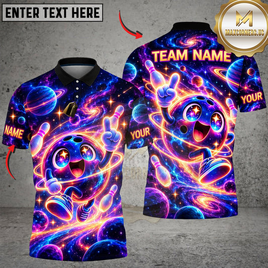 Maxcorners Bowling Electric Purple Bowling Ball Neon Swirl Personalized Name 3D Unisex Shirt