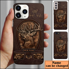 Maxcorners Deer Custom Leather Pattern Personalized Name Phone Case LM0912