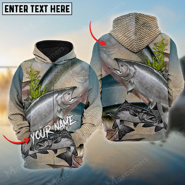 Maxcorners King Salmon Fishing Scales Personalized Name, Team Name 3D Long Sleeve Shirt