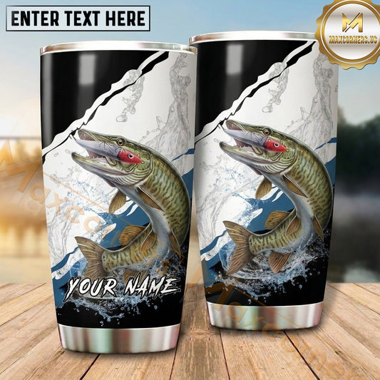 Maxcorners Fishing Tumbler Black White Lightning Crack Design Personalized Name Tumbler (13 Species)