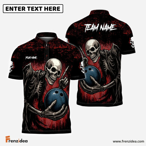Maxcorners Skeleton Bowling Reaper Custom Name, Team Name 3D Shirt Red TU1809