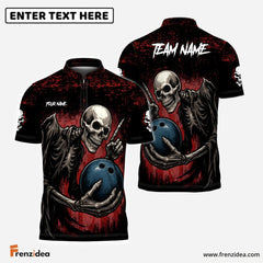 Maxcorners Skeleton Bowling Reaper Custom Name, Team Name 3D Shirt Red TU1809
