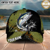 Maxcorners Fishing Olive Black Grunge Water Splash Personalized Name 3D Cap (12 Fish Species)