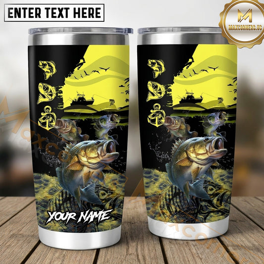 Maxcorners Fishing Tumbler Neon Yellow Sunset Angler Design Personalized Name Tumbler (13 Species)