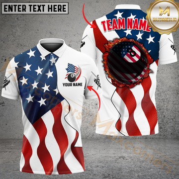 Maxcorners Billiard 8-Ball Fire American Flag Personalized Name 3D Unisex Shirt