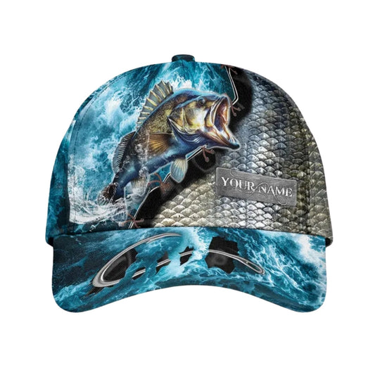 Maxcorners Personalized Bass Fishing Baseball Cap, Custom Fishing Caps Hats For Fisherman LM0402