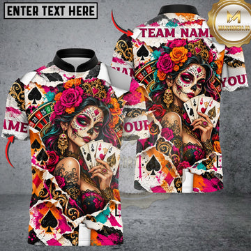 Maxcorners Darts Sugar Skull Day Of The Dead Lady Graphic Customized Name, Team Name 3D Shirts