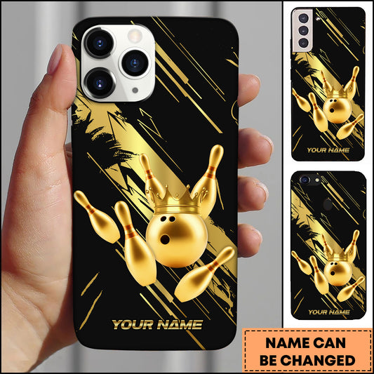 Maxcorners Bowling Golden Crown Strike Ball Multicolor Personalized Name 3D Phone Case