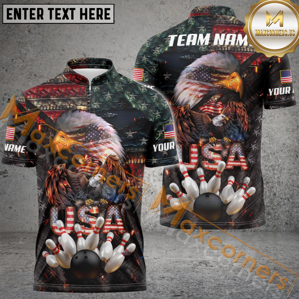 Maxcorners Eagle The Pride Of America Bowling Jersey Customized Name, Team Name 3D Polo Shirt