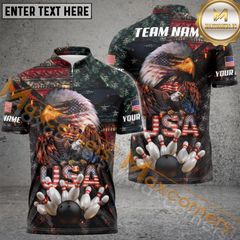 Maxcorners Eagle The Pride Of America Flag Bowling Jersey Customized Name, Team Name 3D Polo Shirt