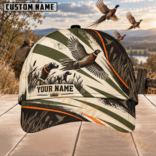 Maxcorners Upland Bird Hunting Vintage Pheasant Feather Personalized Name 3D Cap