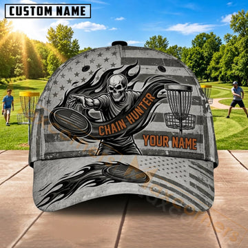 Maxcorners Disc Golf Silver Skull Chain Basket Personalized Name 3D Cap