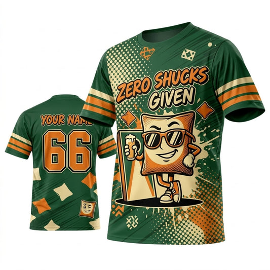 Maxcorners Cornhole Zero Shucks Given Green Gold Mascot Personalized Name 3D Unisex Shirt