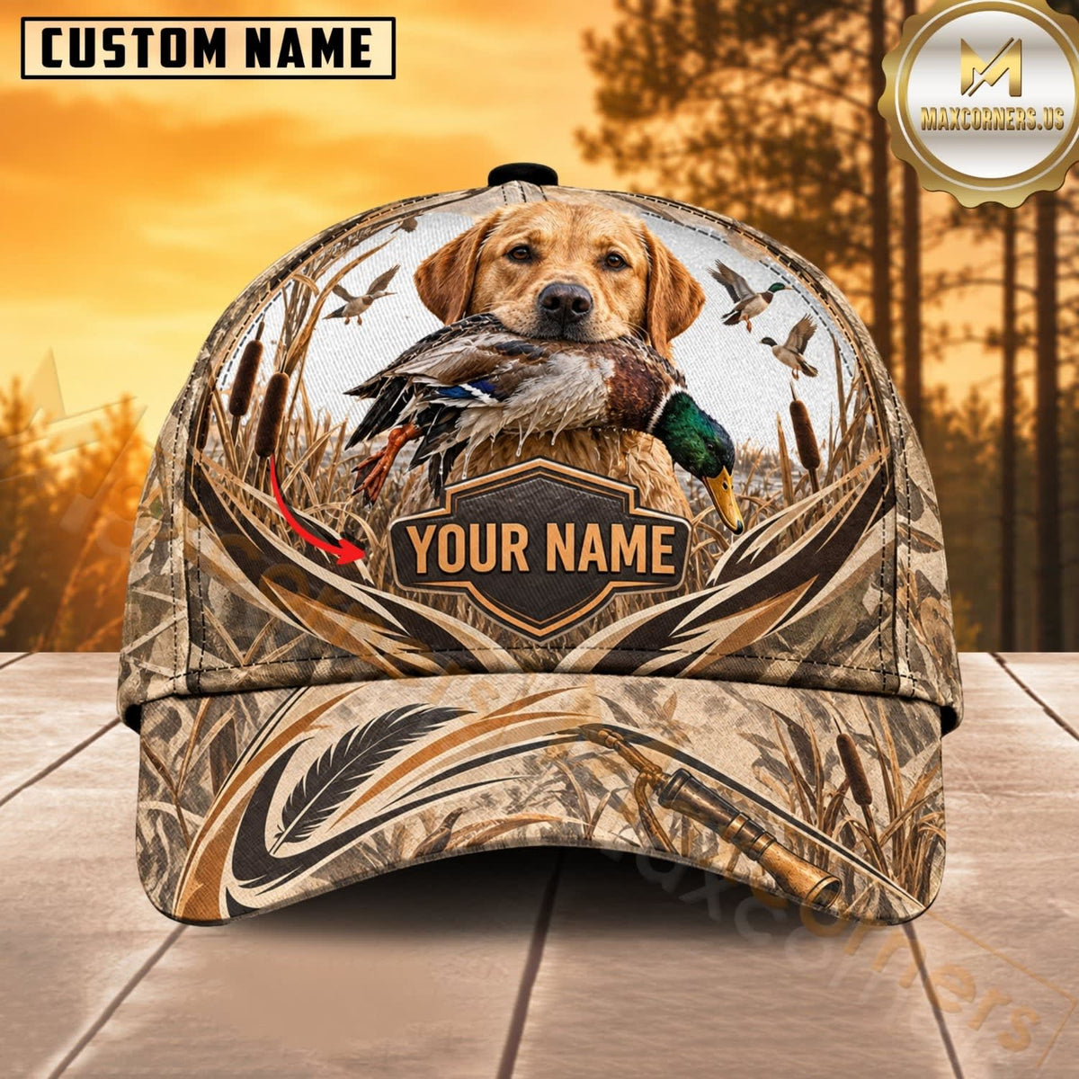 Maxcorners Dog Hunting And Duck Realistic Marsh Grass Camo Retriever Personalized Name 3D Cap