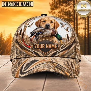 Maxcorners Dog Hunting And Duck Realistic Marsh Grass Camo Retriever Personalized Name 3D Cap