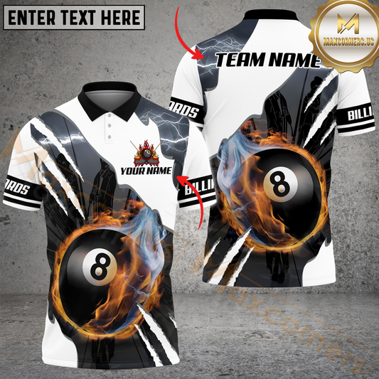 Maxcorners Billiard 8-Ball Pool Fire Lightning Scratch Multicolor Personalized Name, Team Name 3D Shirt