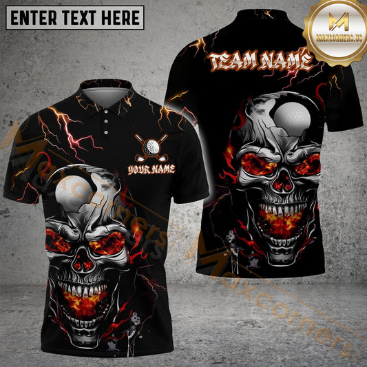 Maxcorners Golf Thunder Lightning Skull Personalized Name, Team Name 3D Shirt (4 Colors)
