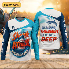 Maxcorners Deep Blue Shark Attack, Unleashing The Beast Of The Deep Fishing UPF Shirts, Mens Fishing Shirts Long Sleeve