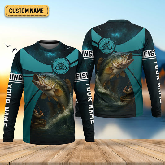Maxcorners Teal Green Color Tournament Fishing Shirts, SPF Long Sleeve Shirts, Fishing Shirts For Men