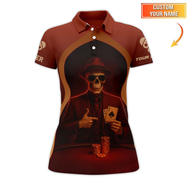 Custom Name Funny Poker Shirts, Skeleton Card Player Polos, Poker Shirt For Men's