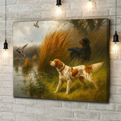 Maxcorners Hunting Dogs and Mallards Canvas Wall Art – Rustic Wildlife Scene – Perfect Lodge or Cabin Decor