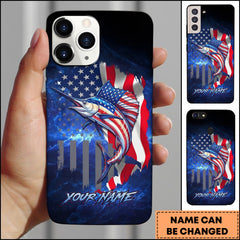 Maxcorners Marlin Patriotic American Flag Galaxy Blue Art Personalized Name Phone Case