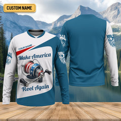 Maxcorners Make America Reel Again Patriotic Fishing Shirt, Performance Fishing Shirts, Fishing Shirts For Men