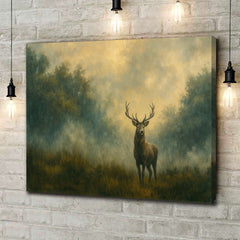 Maxcorners Majestic Deer in Forest Canvas Wall Art – Rustic Wildlife Nature Scene – Cabin Lodge Decor