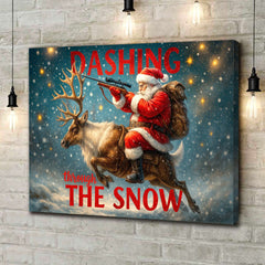 Maxcorners Santa Riding Reindeer Canvas Wall Art, Funny Christmas Decor, Rustic Winter Cabin Decoration for Holiday Lovers